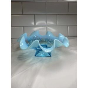 Vintage Jefferson Glass Northwood Sky Blue Opalescent Footed Bowl